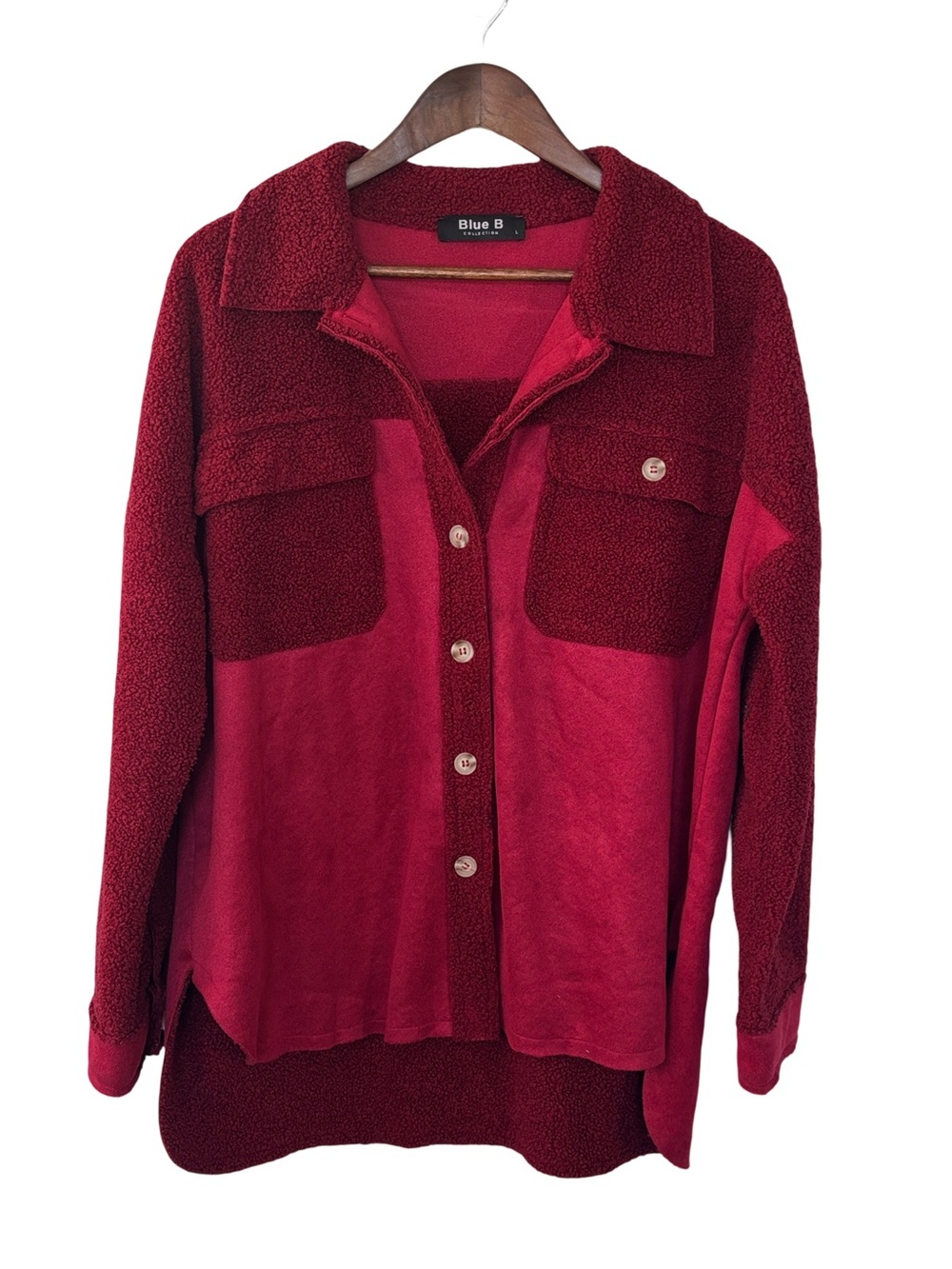 Blue B Women's Two-Tone Red Teddy Shacket